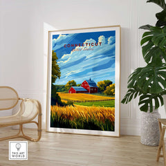 Connecticut Art Print featuring vibrant colors and intricate details with a scenic landscape and barn.