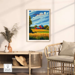 Connecticut Art Print displayed in a stylish living room, showcasing vibrant colors and intricate details.