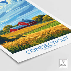 Connecticut Print showcasing a picturesque barn and fields, capturing the charm of Connecticut's landscapes.
