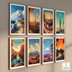 Connecticut Travel Print featuring iconic landmarks and vibrant colors in wall art collection.