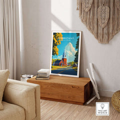 Connecticut Wall Art featuring a picturesque scene, perfect for adding charm and nostalgia to any room.