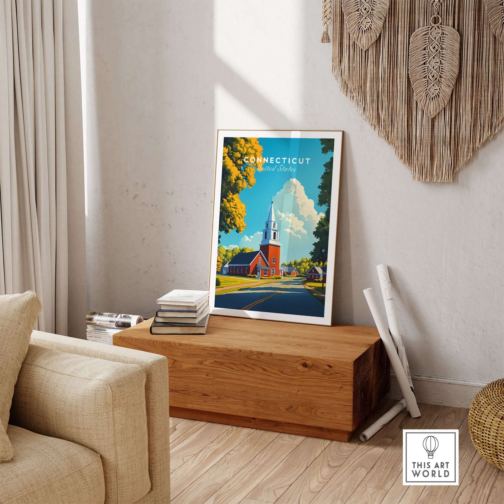 Connecticut Wall Art featuring a picturesque scene, perfect for adding charm and nostalgia to any room.