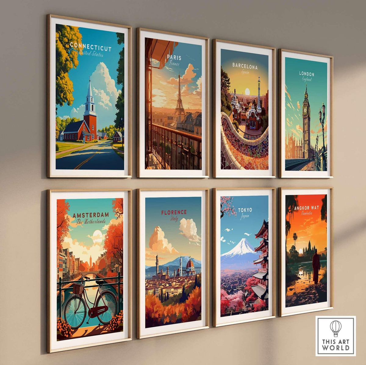 Connecticut Wall Art featuring stunning travel posters, adding charm and nostalgia to any home decor.