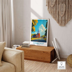 Connecticut Wall Art Print showcasing vibrant colors and intricate details in a stylish home setting.
