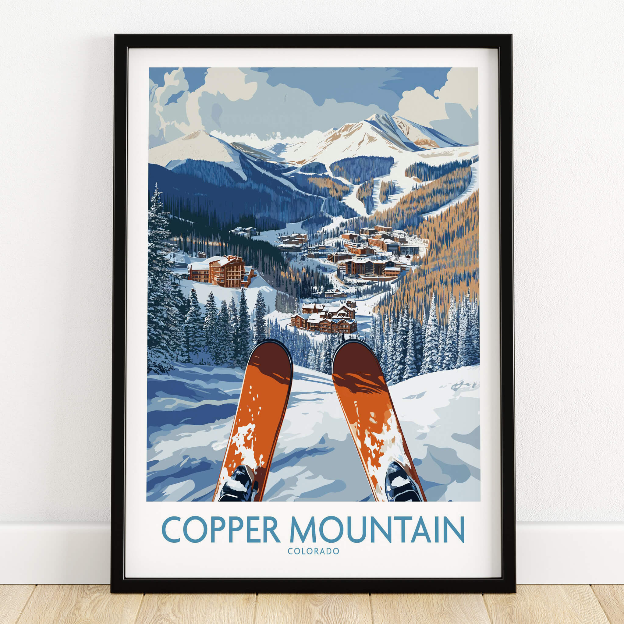 Copper Mountain Colorado Ski Print – Alpine Resort showcasing a stunning alpine view with ski slopes and cozy lodges.