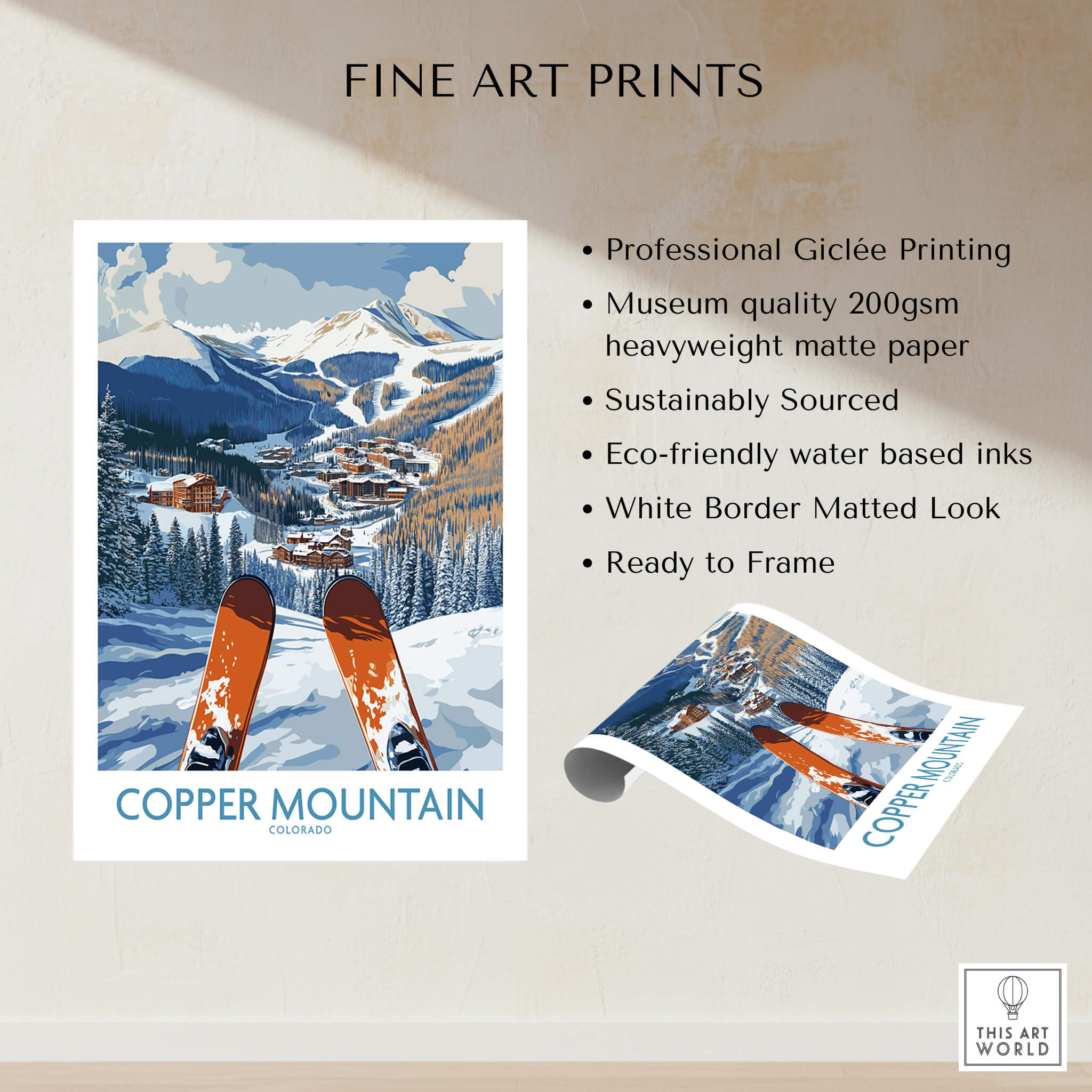 Copper Mountain Colorado Ski Print – Alpine Resort features professional Giclée printing and eco-friendly materials.