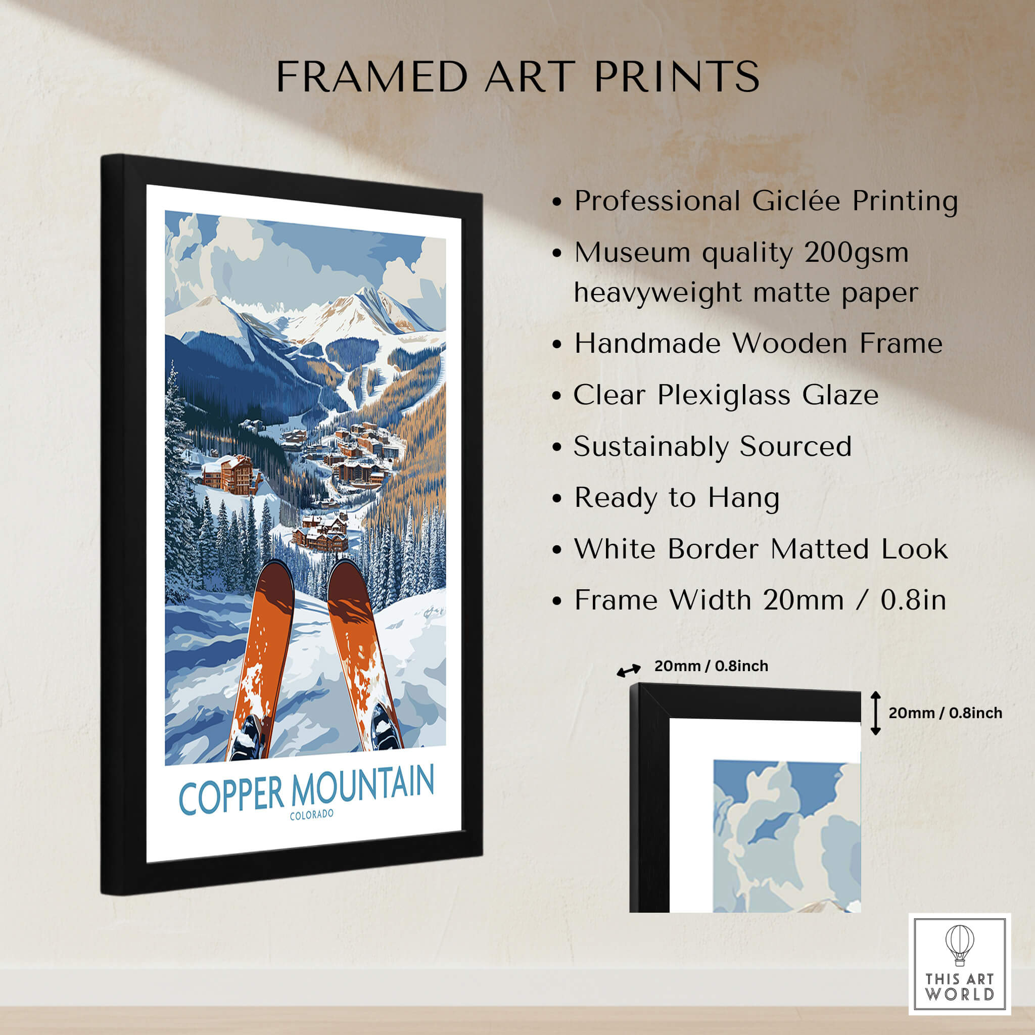 Copper Mountain Colorado Ski Print – Alpine Resort framed art print featuring skis and mountain scenery