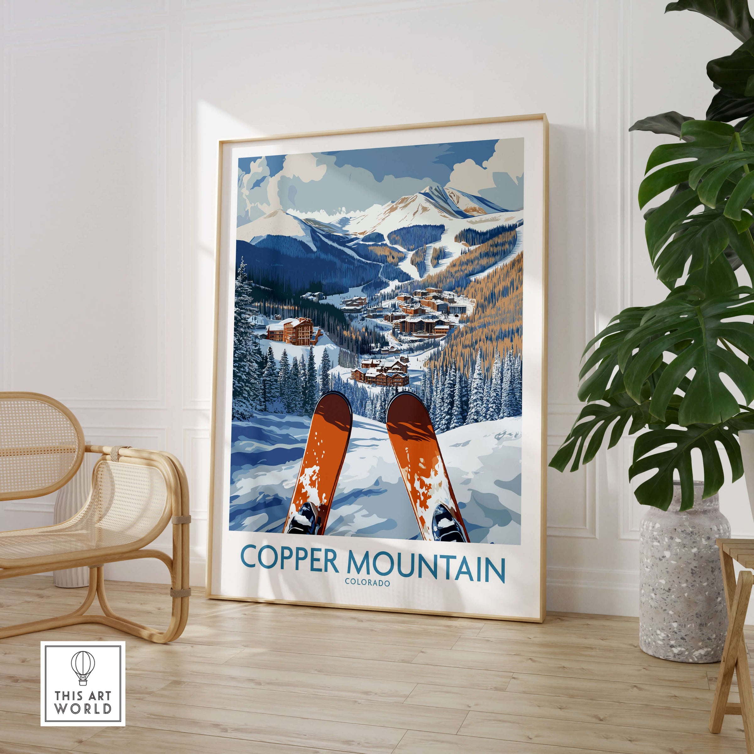 Copper Mountain Colorado Ski Print – Alpine Resort artwork showcasing ski terrain and mountain views.