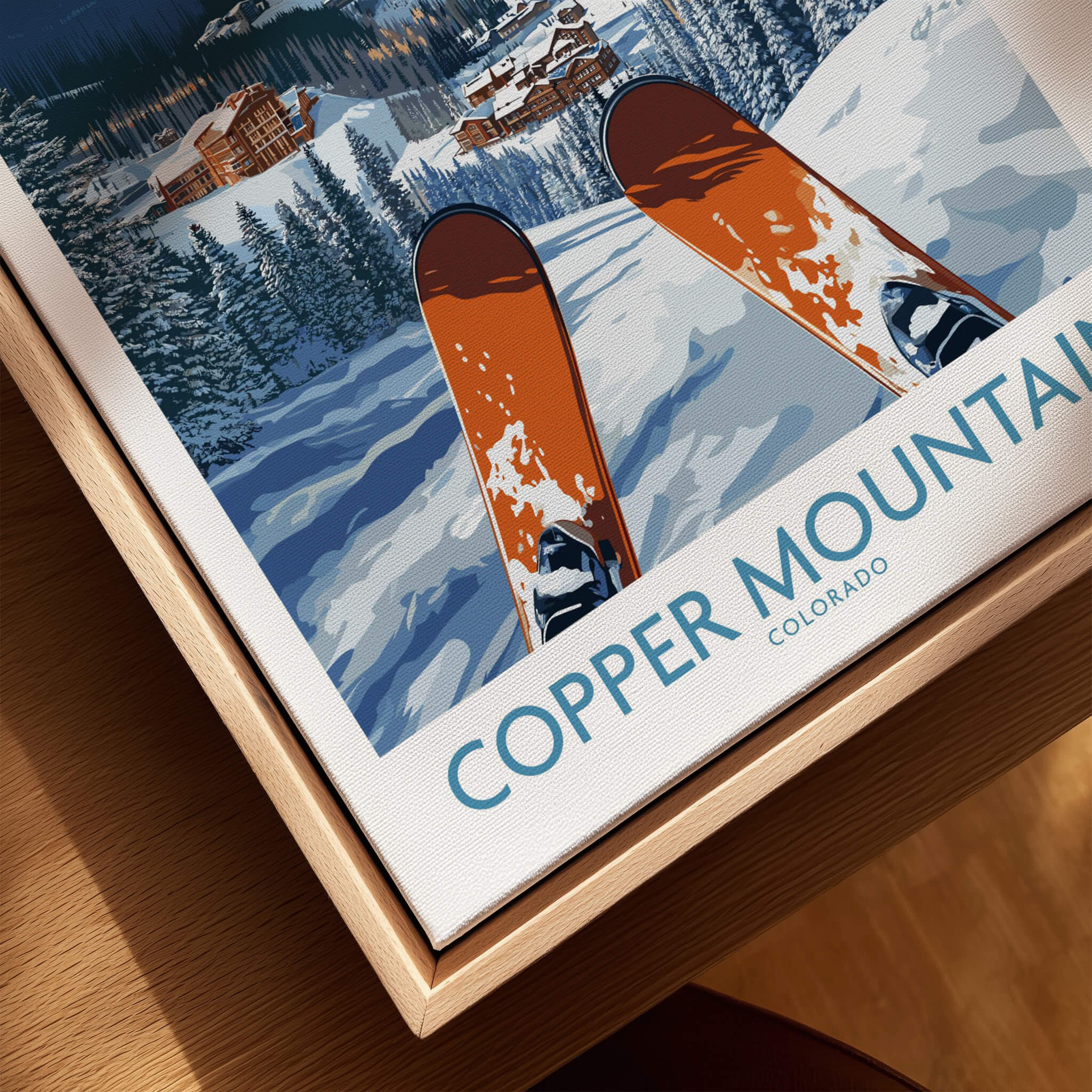 Copper Mountain Colorado Ski Print – Alpine Resort showcasing skiing action with beautiful snow-covered landscapes.