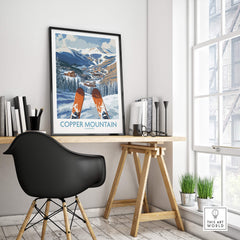 Copper Mountain Colorado Ski Print – Alpine Resort displayed in a modern home office with stylish decor.