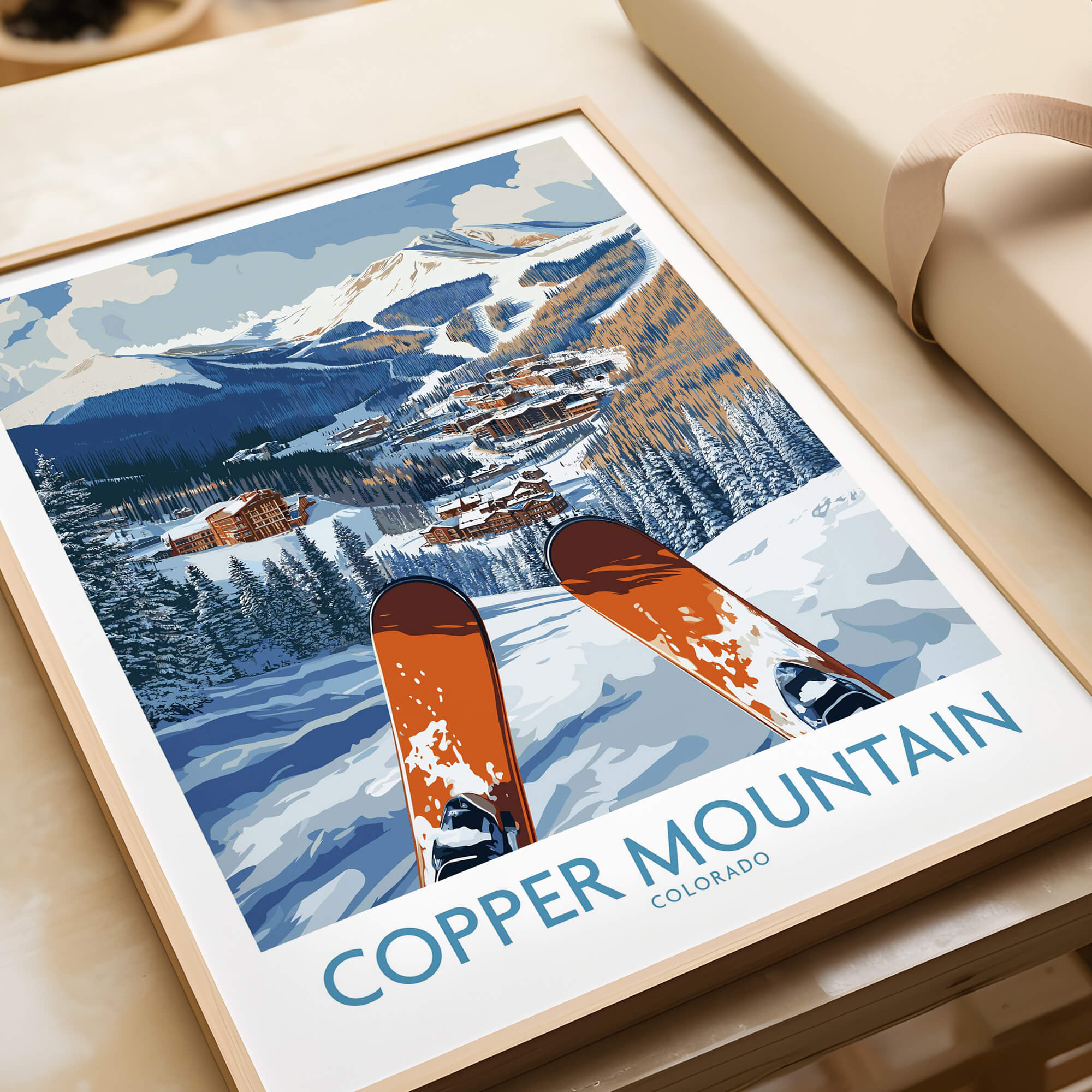 Copper Mountain Colorado Ski Print – Alpine Resort showcasing a scenic view of ski slopes and mountainous terrain.