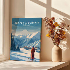 Copper Mountain Ski Poster featuring a skier amidst stunning Colorado mountain scenery.