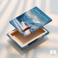 Copper Mountain Ski Poster design featuring skier against a scenic winter landscape.