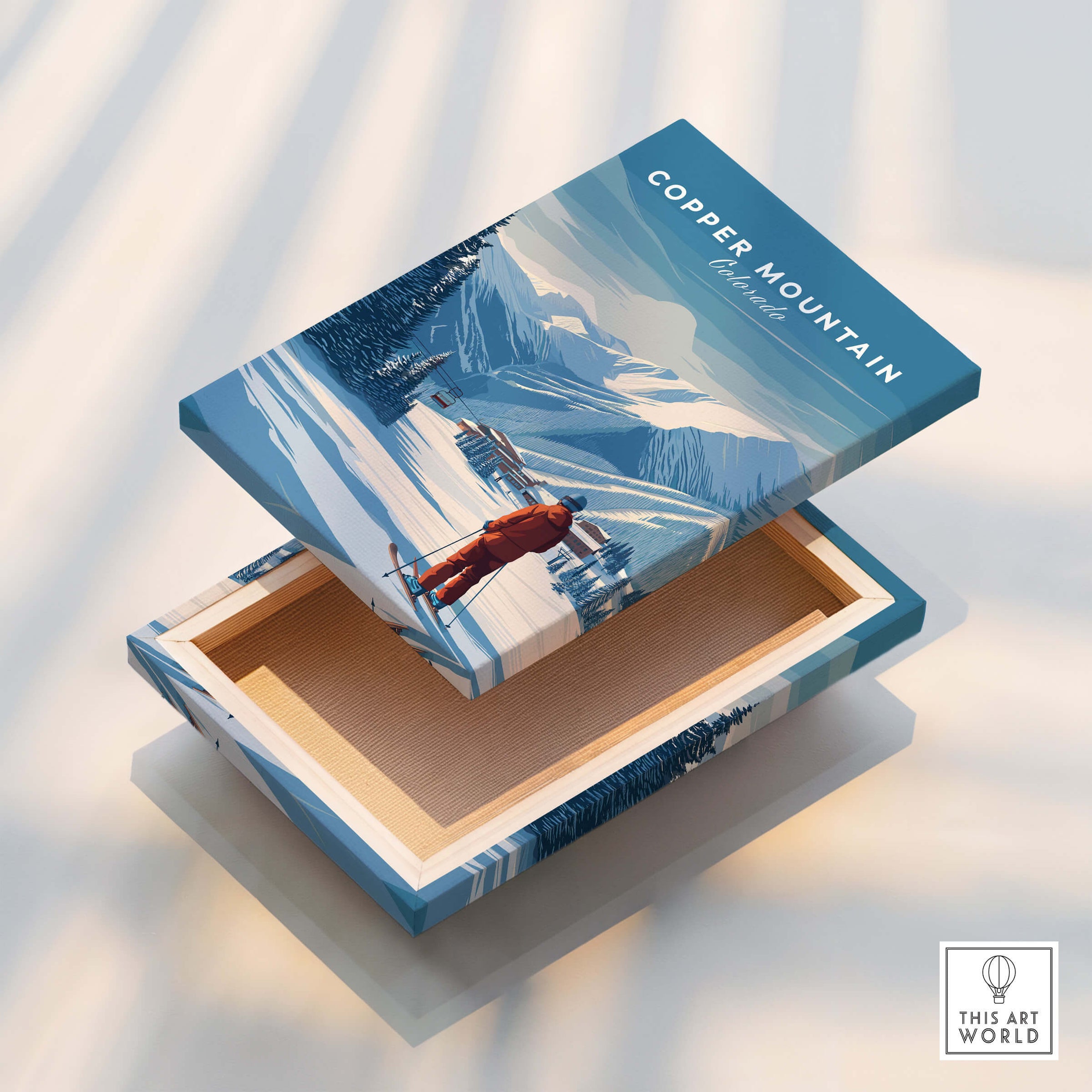 Copper Mountain Ski Poster design featuring skier against a scenic winter landscape.