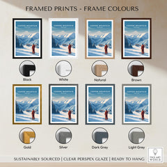 Copper Mountain Ski Poster framed prints in various colors like Black, White, Natural, Brown, Gold, Silver, Dark Grey, Light Grey.