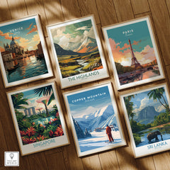 Copper Mountain Ski Poster among travel-themed art prints showcasing iconic destinations.