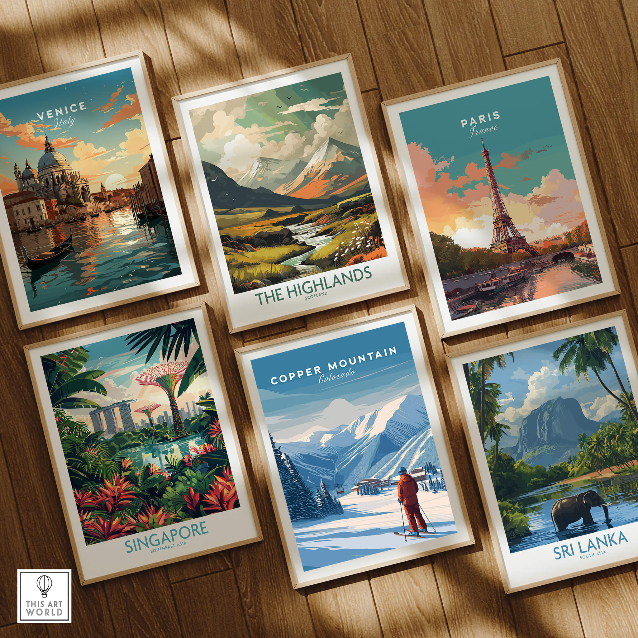 Copper Mountain Ski Poster among travel-themed art prints showcasing iconic destinations.