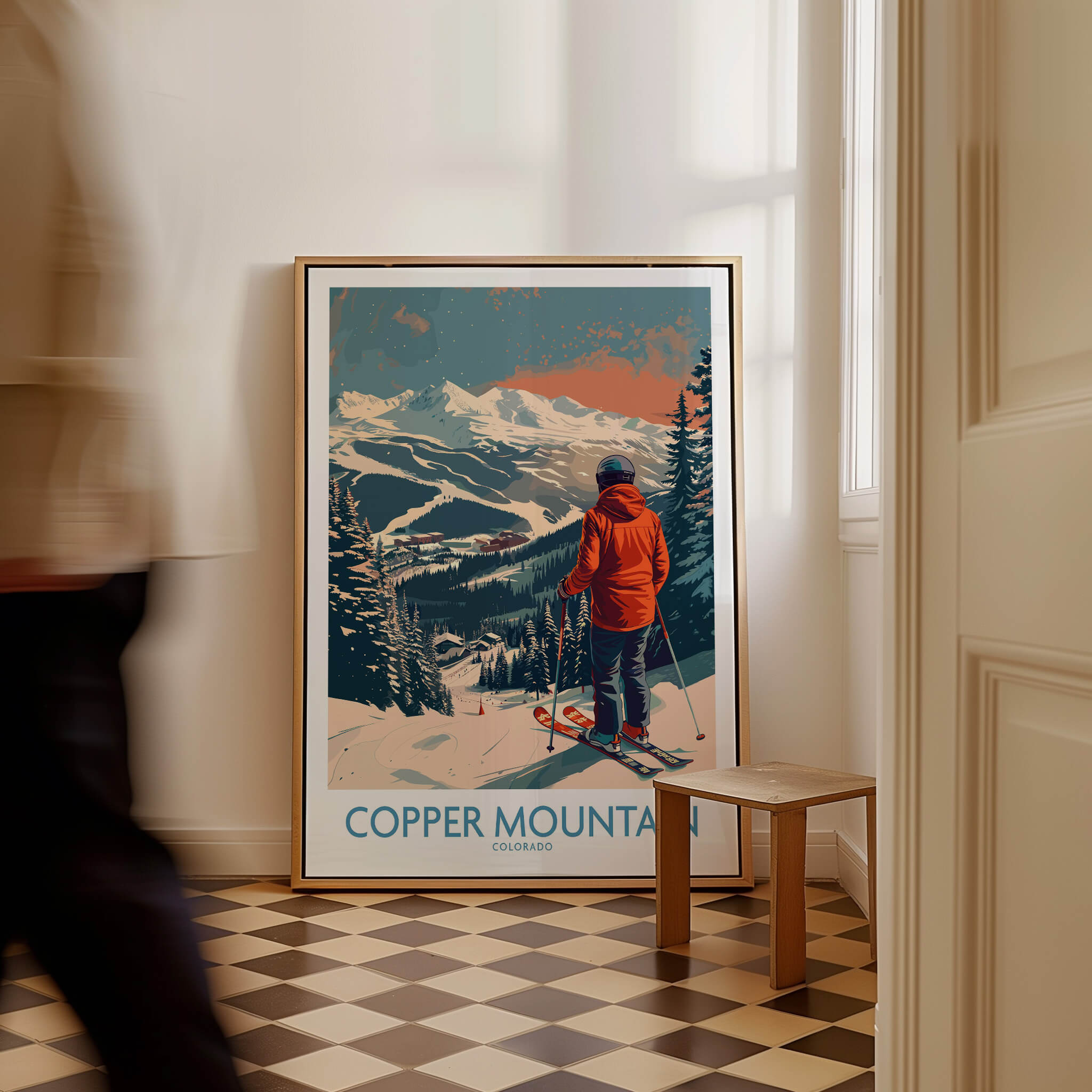 Ski Poster Copper Mountain Wall Art – Winter Sports Colorado displayed in a stylish interior setting.