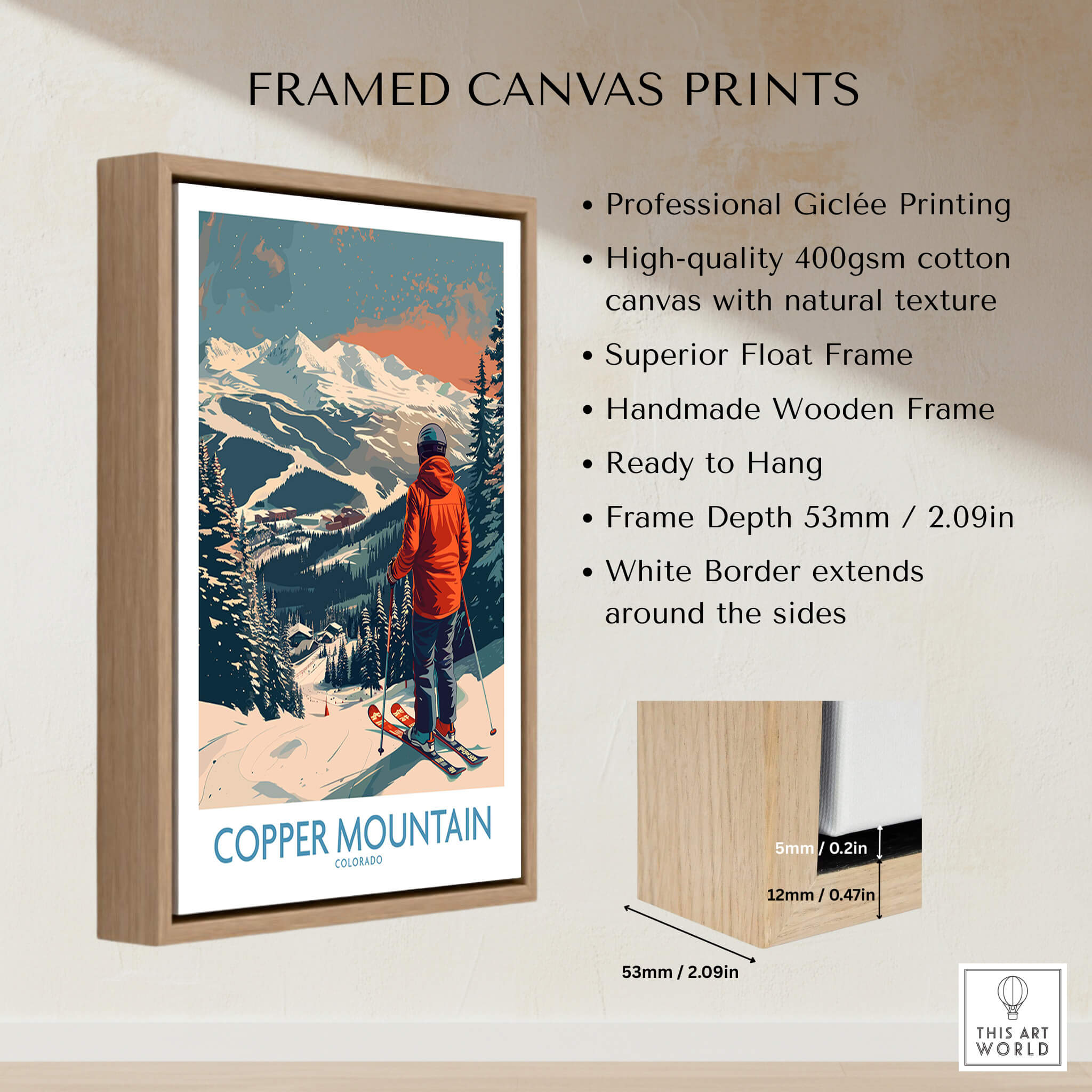 Ski Poster Copper Mountain Wall Art – Winter Sports Colorado framed canvas print showcasing professional giclée quality.