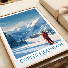 Copper Mountain Ski Wall Art – Winter Sports Colorado featuring a skier against a stunning snowy mountain backdrop.