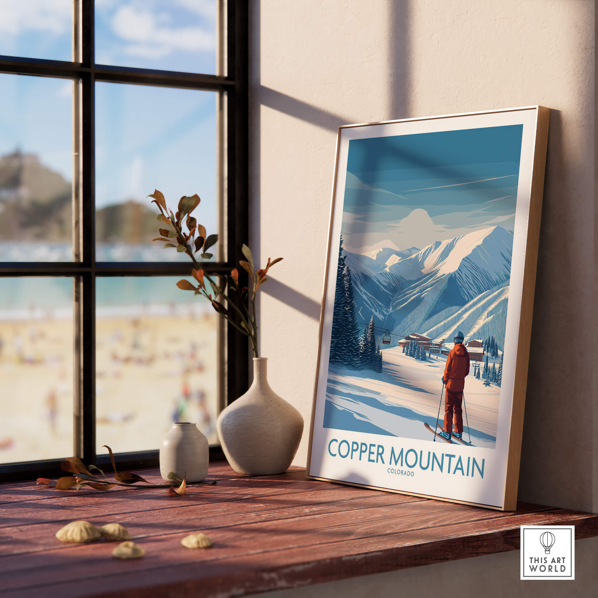 Copper Mountain Ski Wall Art – Winter Sports Colorado display in a cozy interior with mountains and ski themes.
