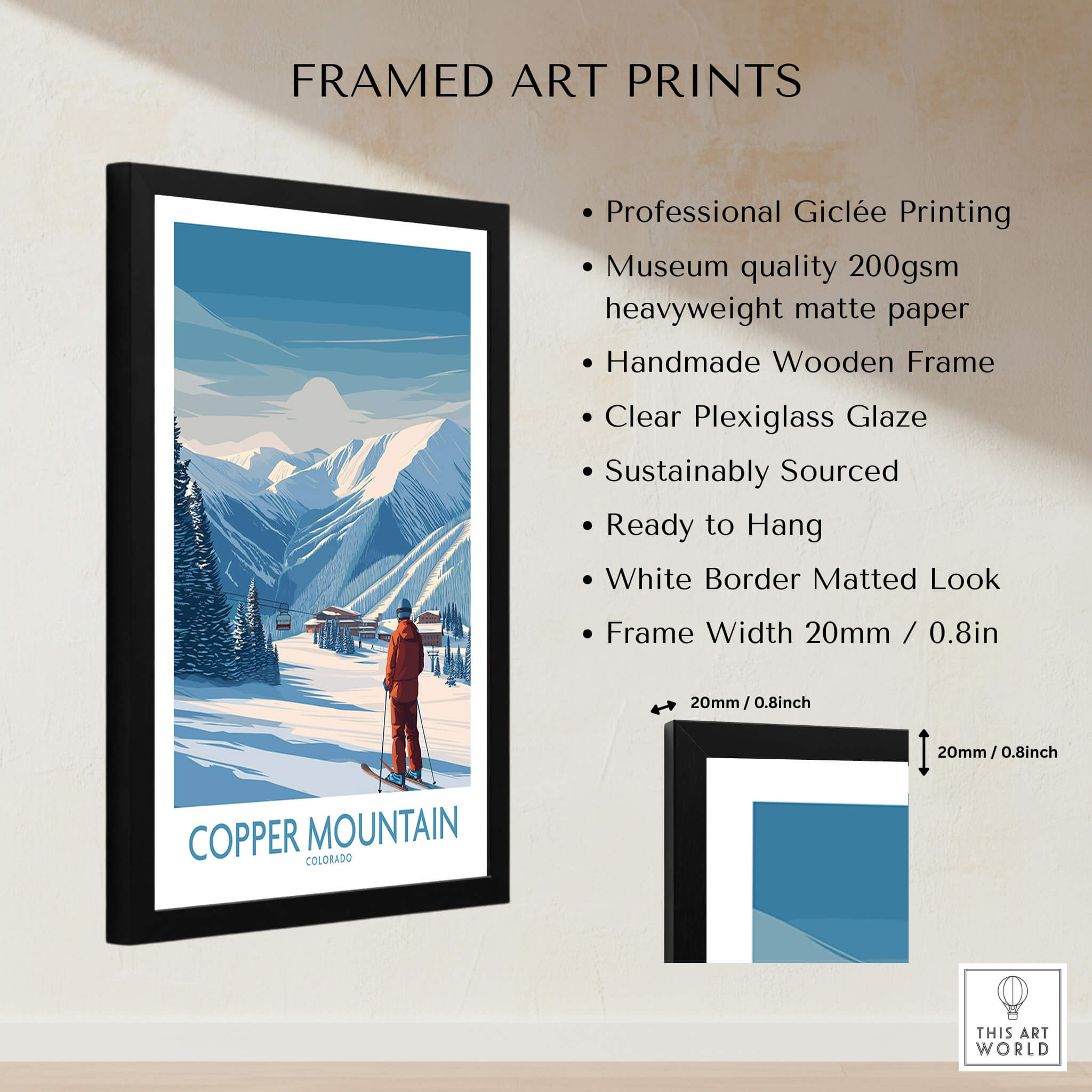 Copper Mountain Ski Wall Art – Winter Sports Colorado framed print showcasing a snow-covered mountain landscape.