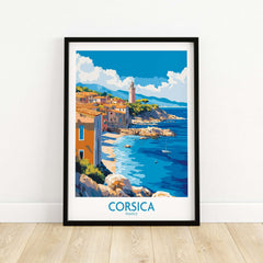 Corsica Art Print showcasing a picturesque coastal landscape of Corsica, France in vibrant colors.