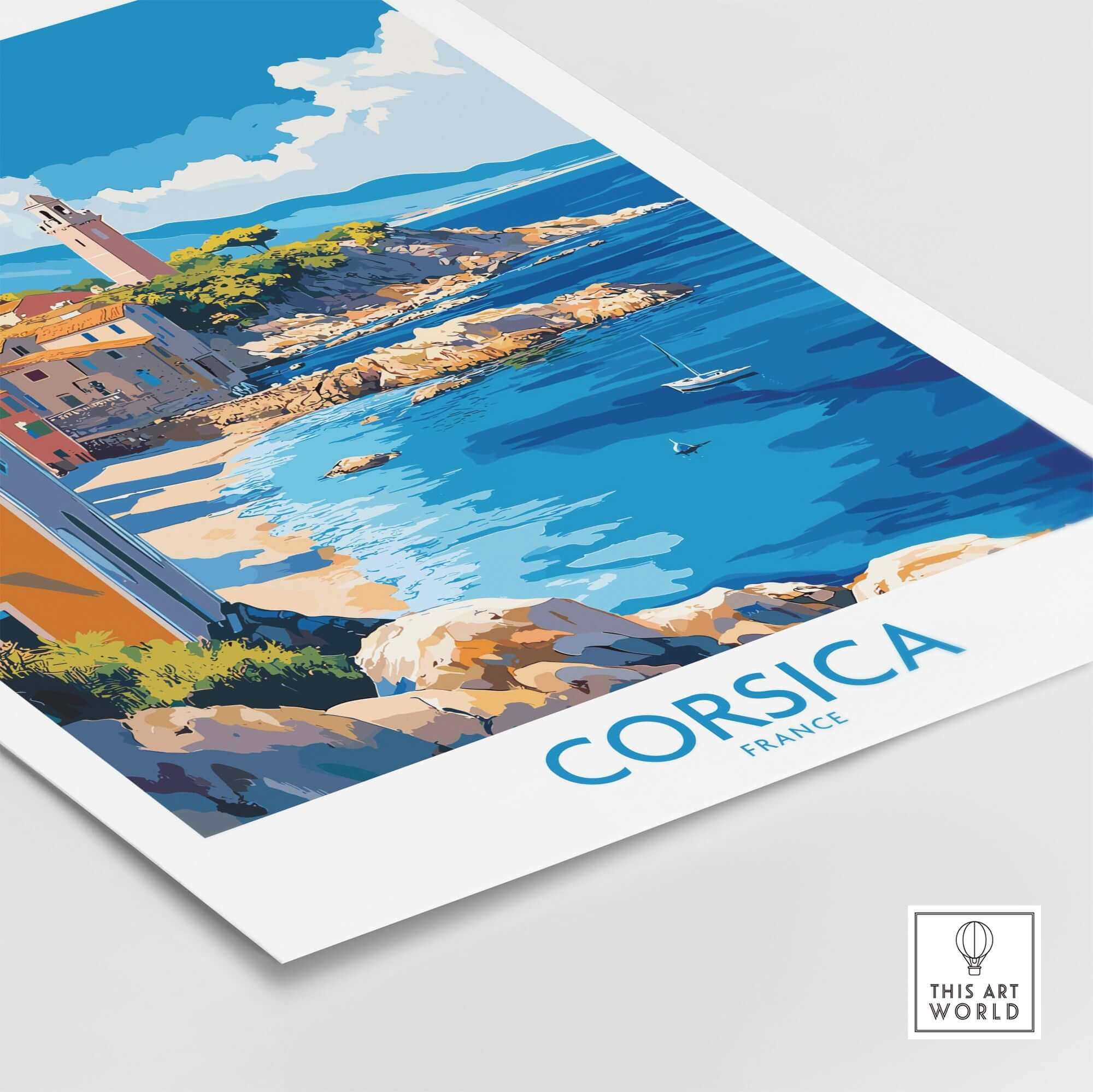Corsica Art Print featuring picturesque coastal scenery and vibrant landscapes of Corsica, France.
