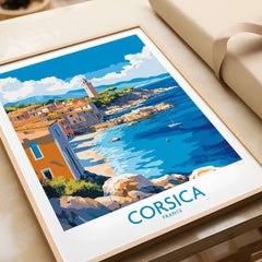 Corsica Art Print featuring a picturesque coastal view of Corsica, France in vibrant colors.