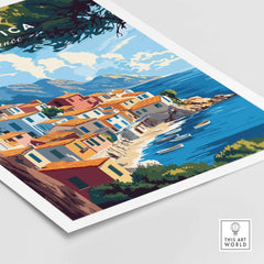 Corsica Wall Art featuring vibrant coastal landscape and colorful buildings by the sea, perfect for home decor.