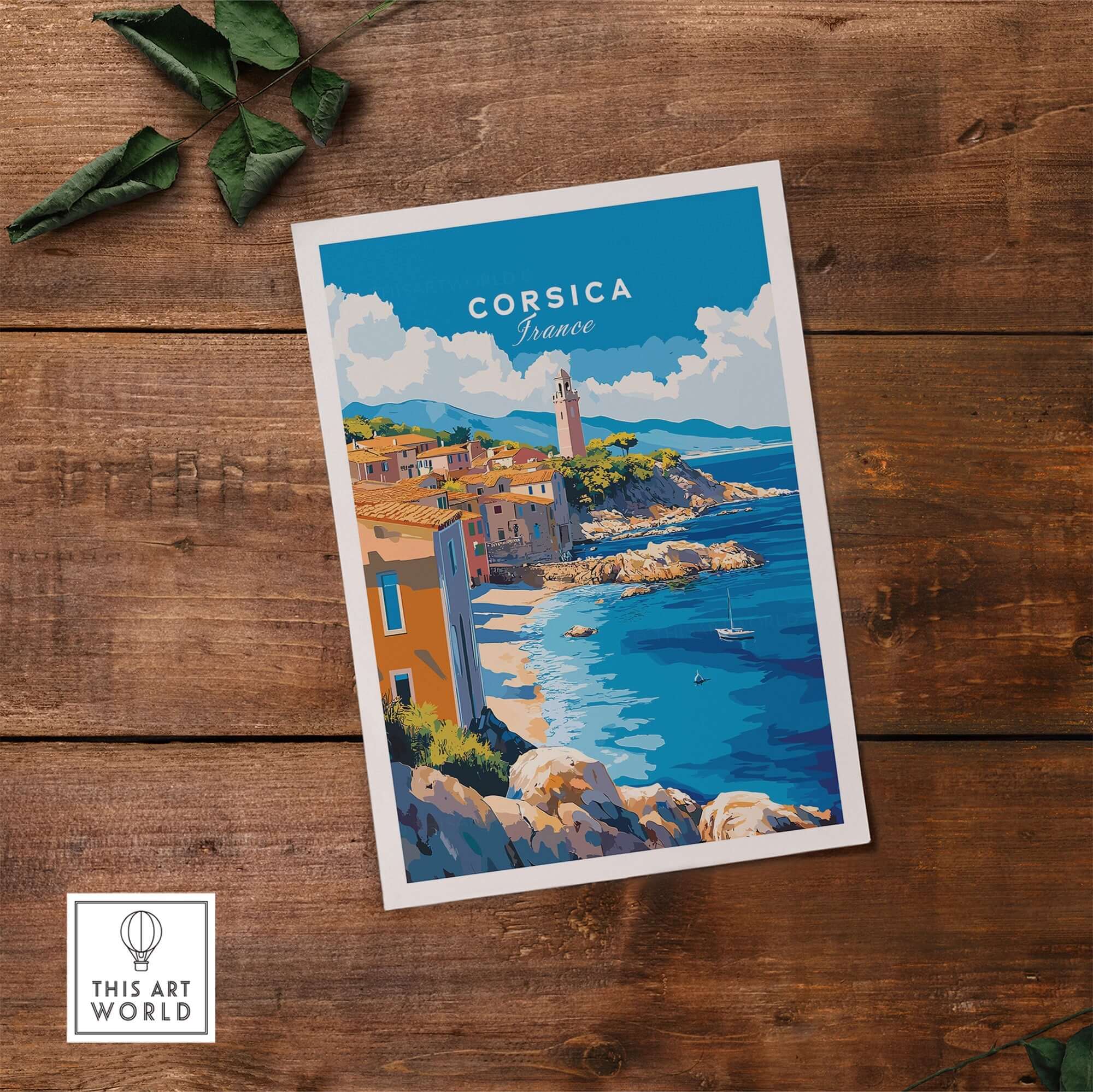 Corsica Wall Art Poster showcasing the stunning coastline of Corsica in vibrant colors.