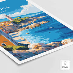 Corsica Wall Art Poster featuring Corsica's stunning coastline and vibrant colors, perfect for home decor.