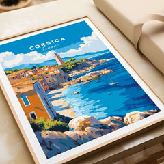 Corsica Wall Art Poster showcasing the stunning Corsican coastline, perfect for adding a touch of wanderlust to your home.