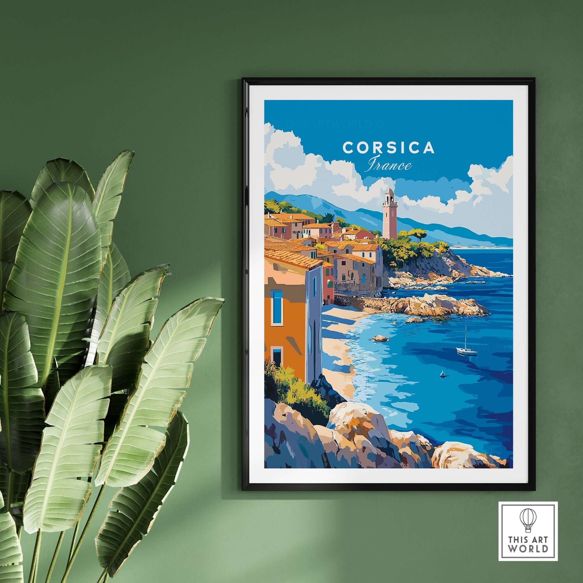 Corsica Wall Art Poster showcasing the stunning coastline of Corsica, perfect for inspiring wanderlust in your home.