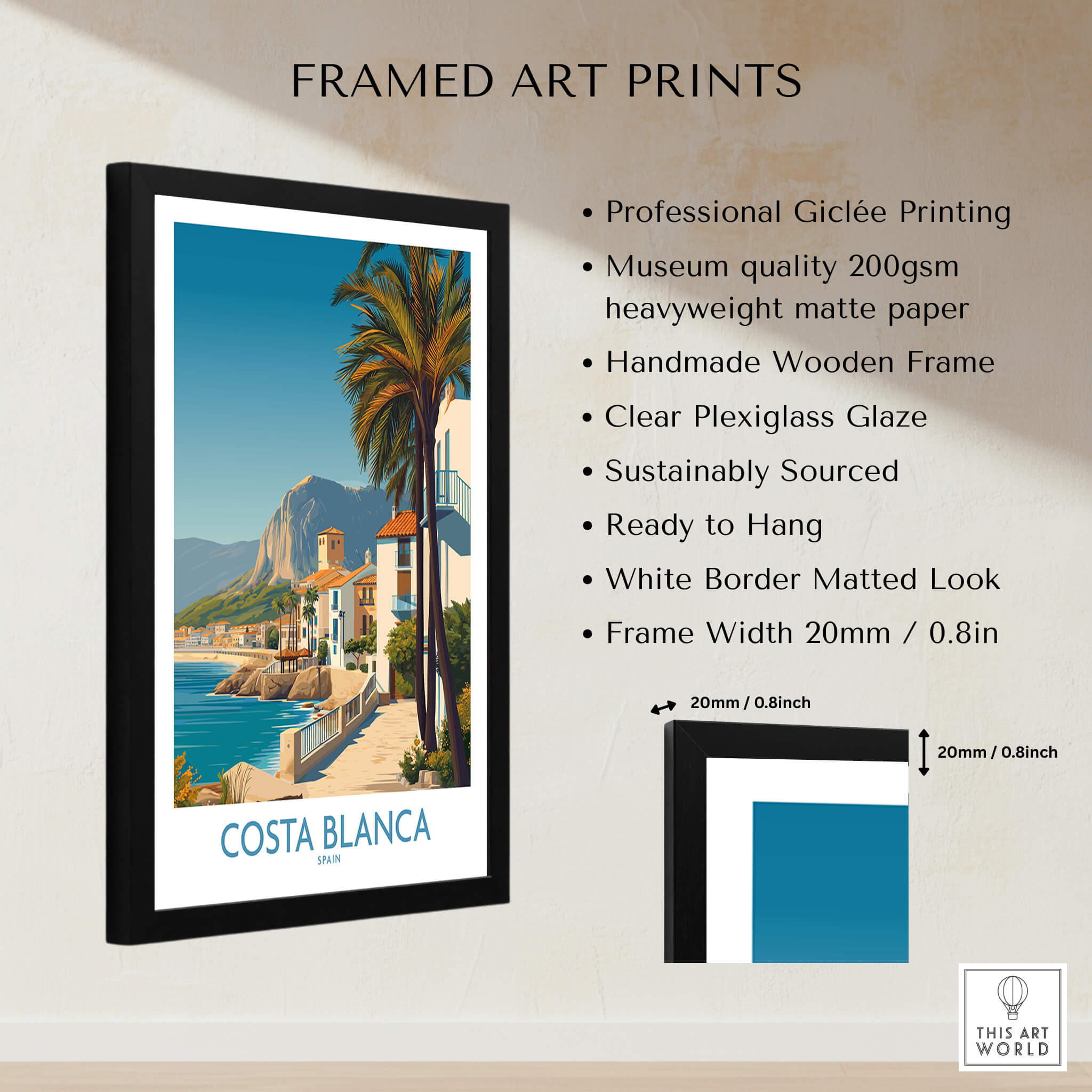 Costa Blanca Wall Art - Canvas Poster Spain framed art print with professional giclée printing and museum quality design.