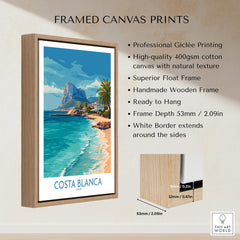 Costa Blanca Poster - Spain Wall Art displayed in a stylish frame showcasing vibrant coastal landscape.