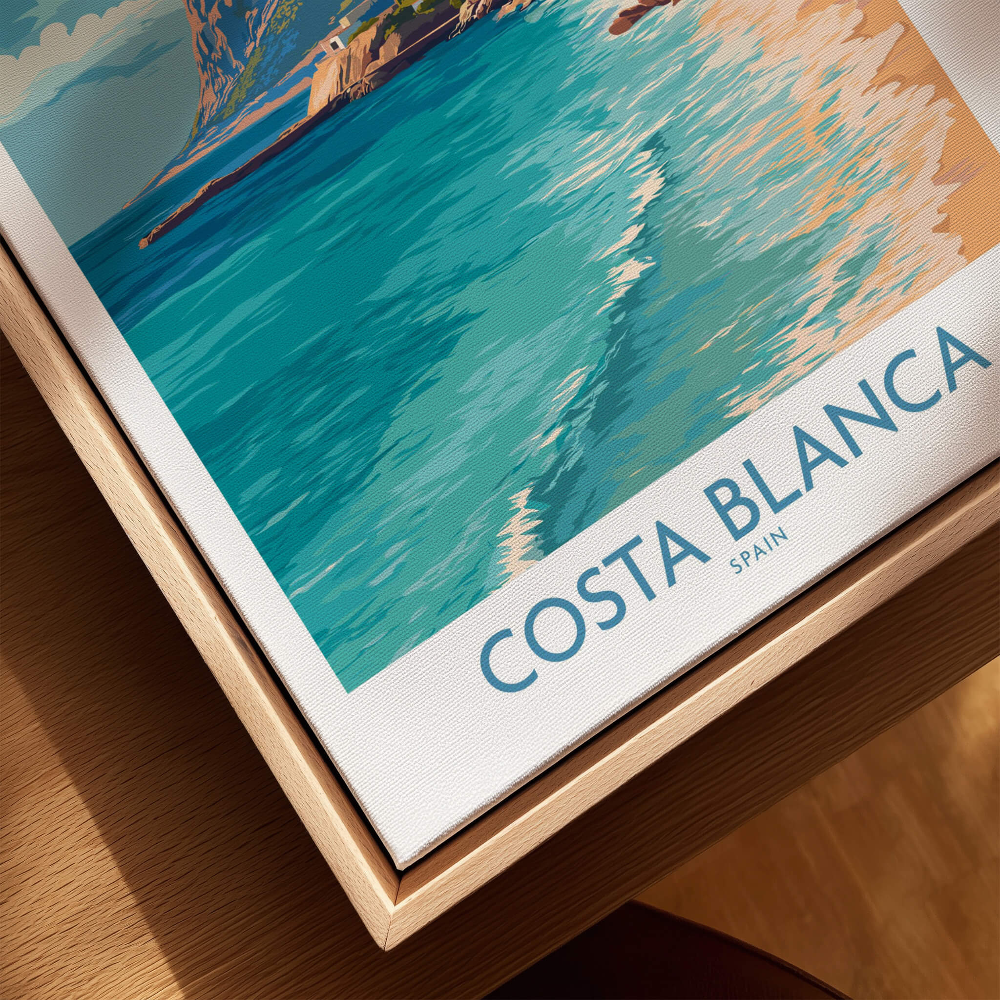 Costa Blanca Poster - Spain Wall Art showcasing vibrant coastal scenery and blue waters, perfect for decor in any space.