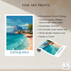 Costa Blanca Poster - Spain Wall Art showcasing beautiful coastal landscape, printed on heavyweight matte paper.