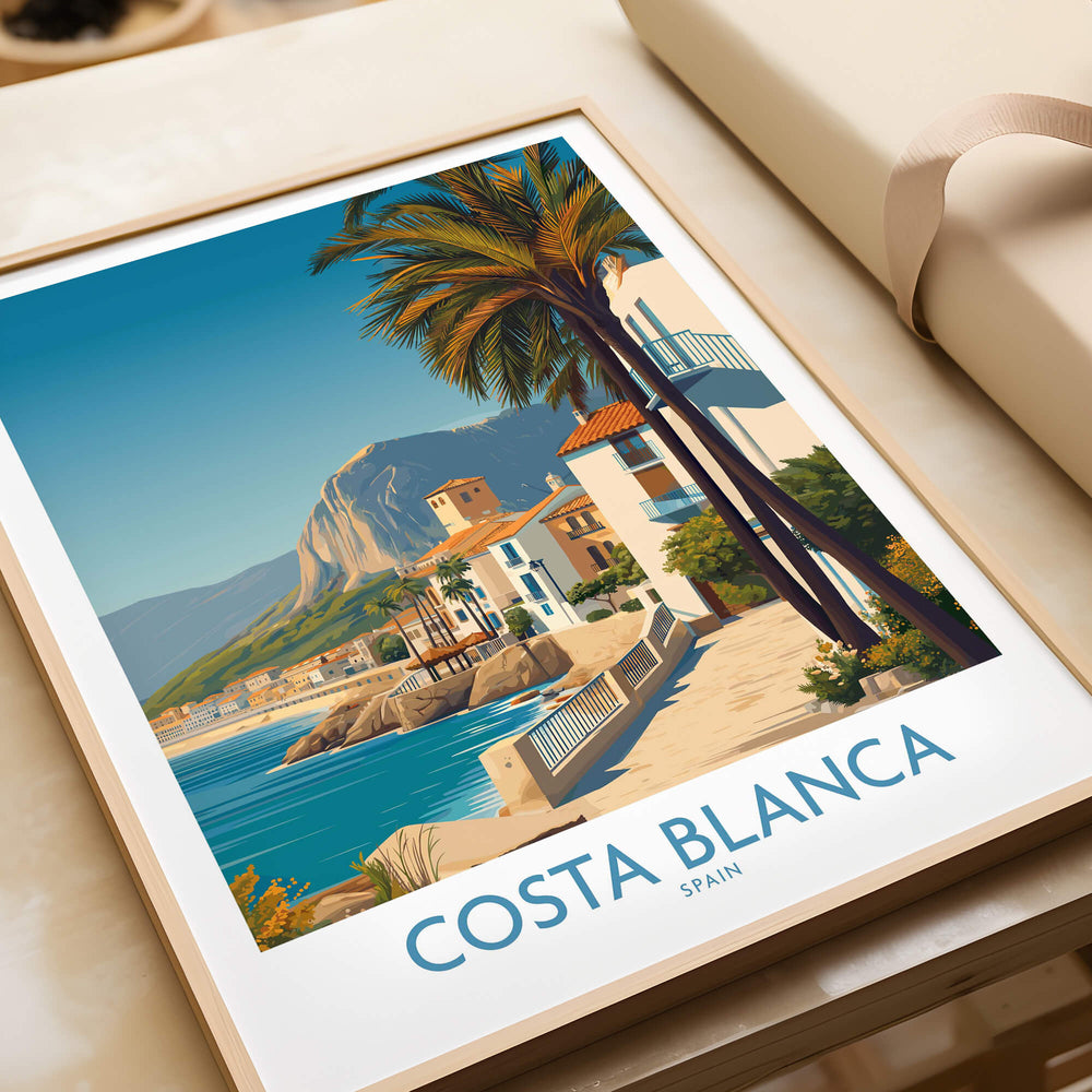 Costa Blanca Wall Art - Canvas Poster Spain featuring stunning coastal scenery and palm trees.