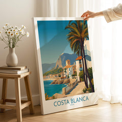 Costa Blanca Wall Art - Canvas Poster Spain showcasing stunning coastal scenery and vibrant palm trees.