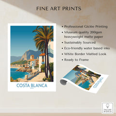 Costa Blanca Wall Art - Canvas Poster Spain featuring vibrant coastal scene and palm trees.