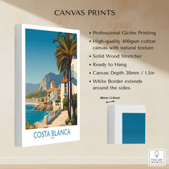 Costa Blanca Wall Art - Canvas Poster Spain showcasing professional Giclée printing and high-quality cotton canvas.