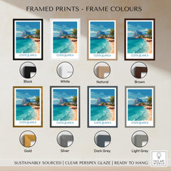 Costa Blanca Poster - Spain Wall Art framed print options in various colors including black, white, natural, and brown.