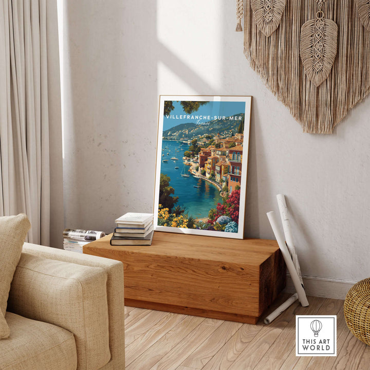 Villefranche-sur-Mer Bay print showcasing a vibrant coastal scene, perfect for coastal home decor.