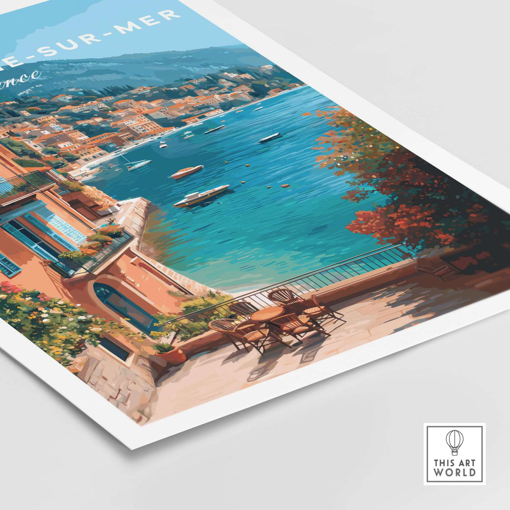 Cote d'Azur art print featuring Villefranche Bay, colorful Mediterranean scenery and charming coastal decor