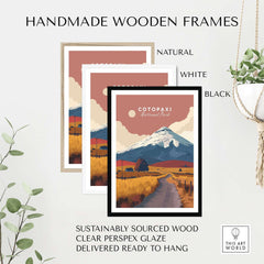 Cotopaxi National Park Ecuador Road Travel Print Volcano Landscape Poster Wall Art in handmade wooden frames