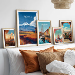 Cotopaxi National Park Ecuador Travel Print Volcano Landscape Poster Wall Art Decor displayed on a stylish wall.