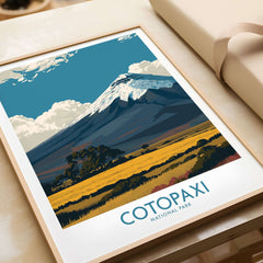 Ecuador Landscape Print Cotopaxi Volcano National Park Travel Poster Wall Art showcasing the iconic Cotopaxi mountain.