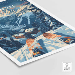 Courchevel print featuring a snowy ski scene in France with vibrant colors and mountain landscape, ideal for travel and winter sports enthusiasts