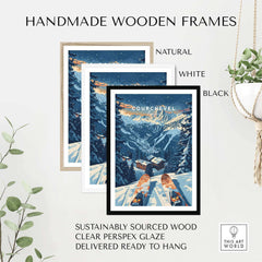 Courchevel print in handmade wooden frames, available in natural, white, and black. Sustainable wood, ready to hang.